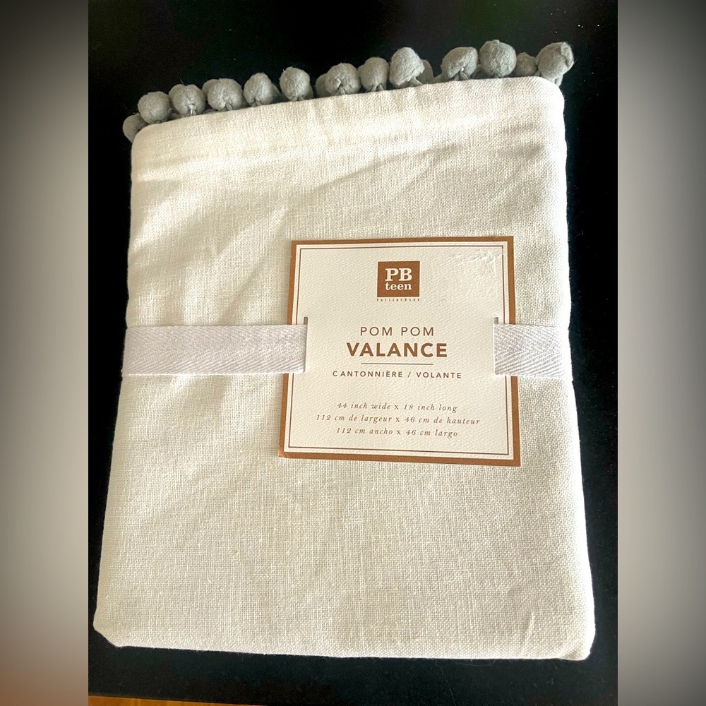 New PBteen Pottery Barn Teen Gray Pom Pom Valance